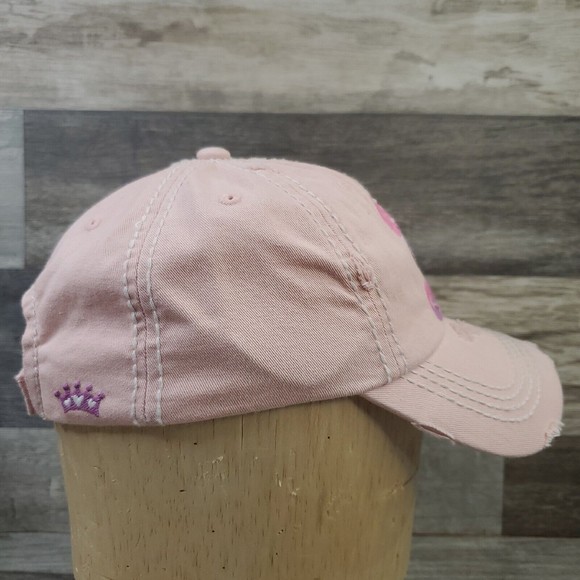 Queen Of The Camper Embroidered Distressed Baseball Cap Vintage Style Pink Hat - Picture 8 of 11